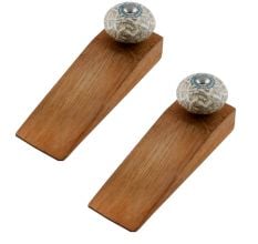 2 Pieces White Embossed Ceramic Crackle Wooden Door Stopper